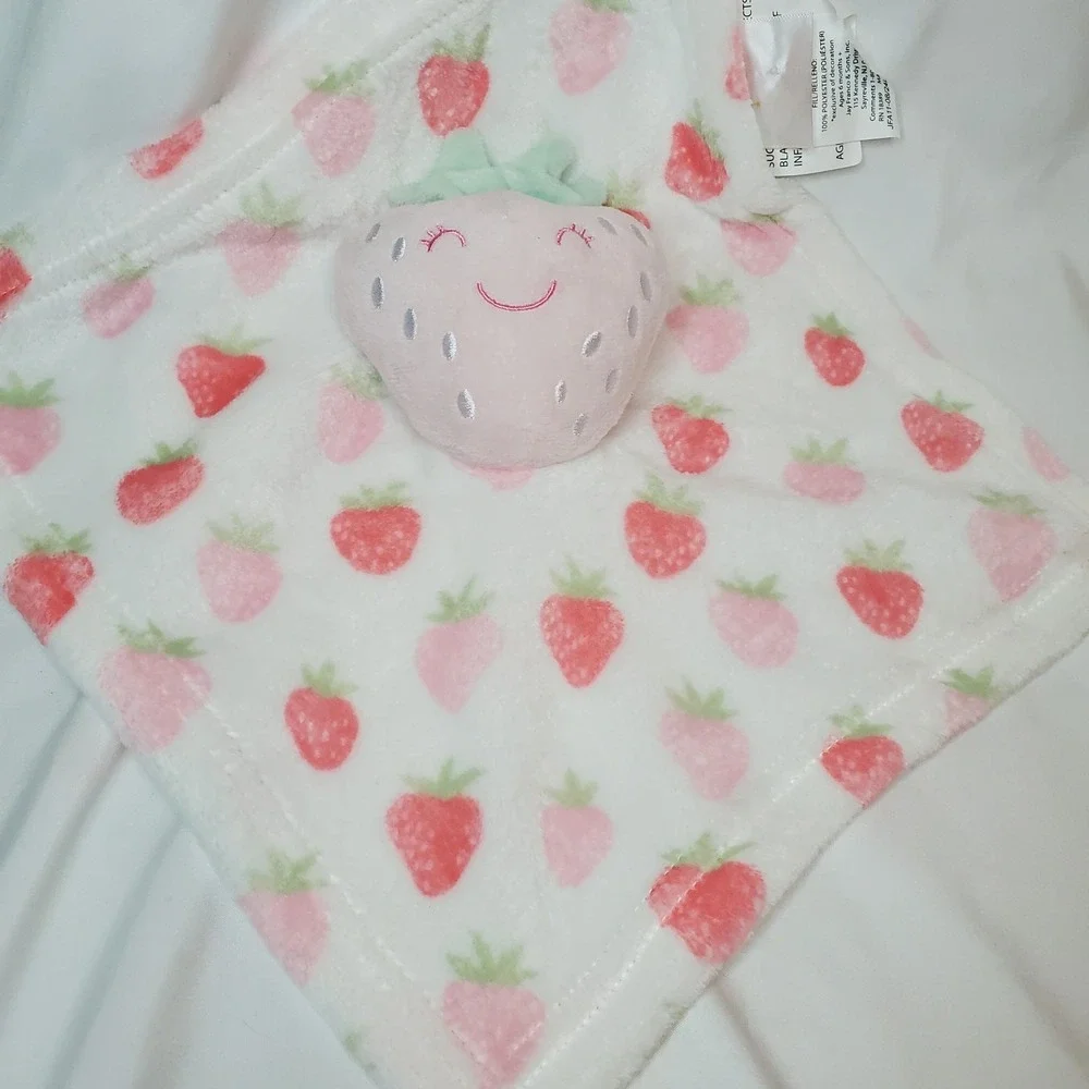 Lucky‎ Moon Strawberry Lovey Security Blanket White Pink 11x11